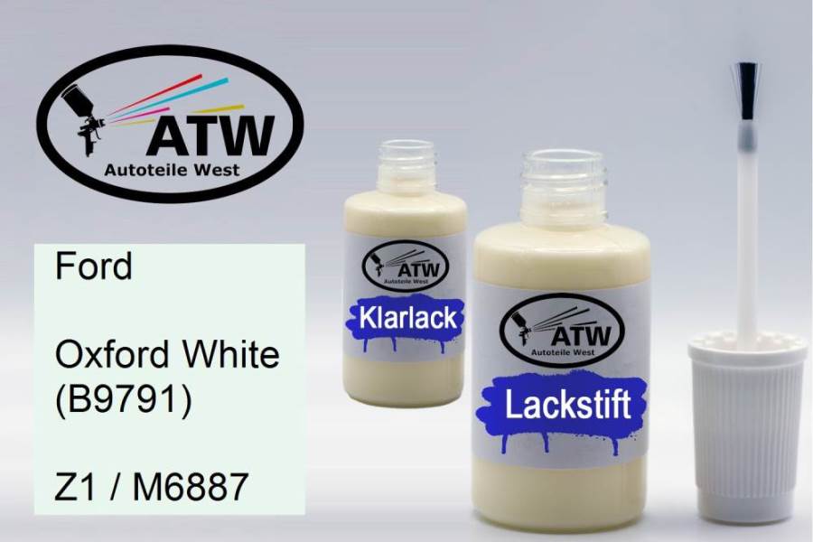 Ford, Oxford White (B9791), Z1 / M6887: 20ml Lackstift + 20ml Klarlack - Set, von ATW Autoteile West.